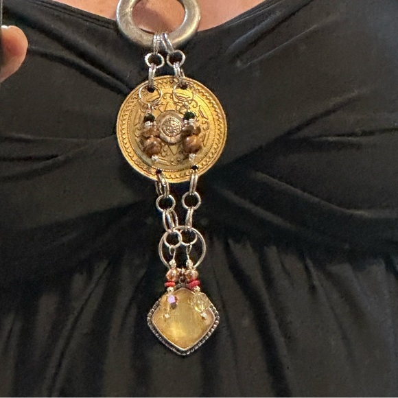 OOAK Assemblage Art Gold & Silver Medallion Pedant Necklace Handmade Steampunk - Picture 5 of 16